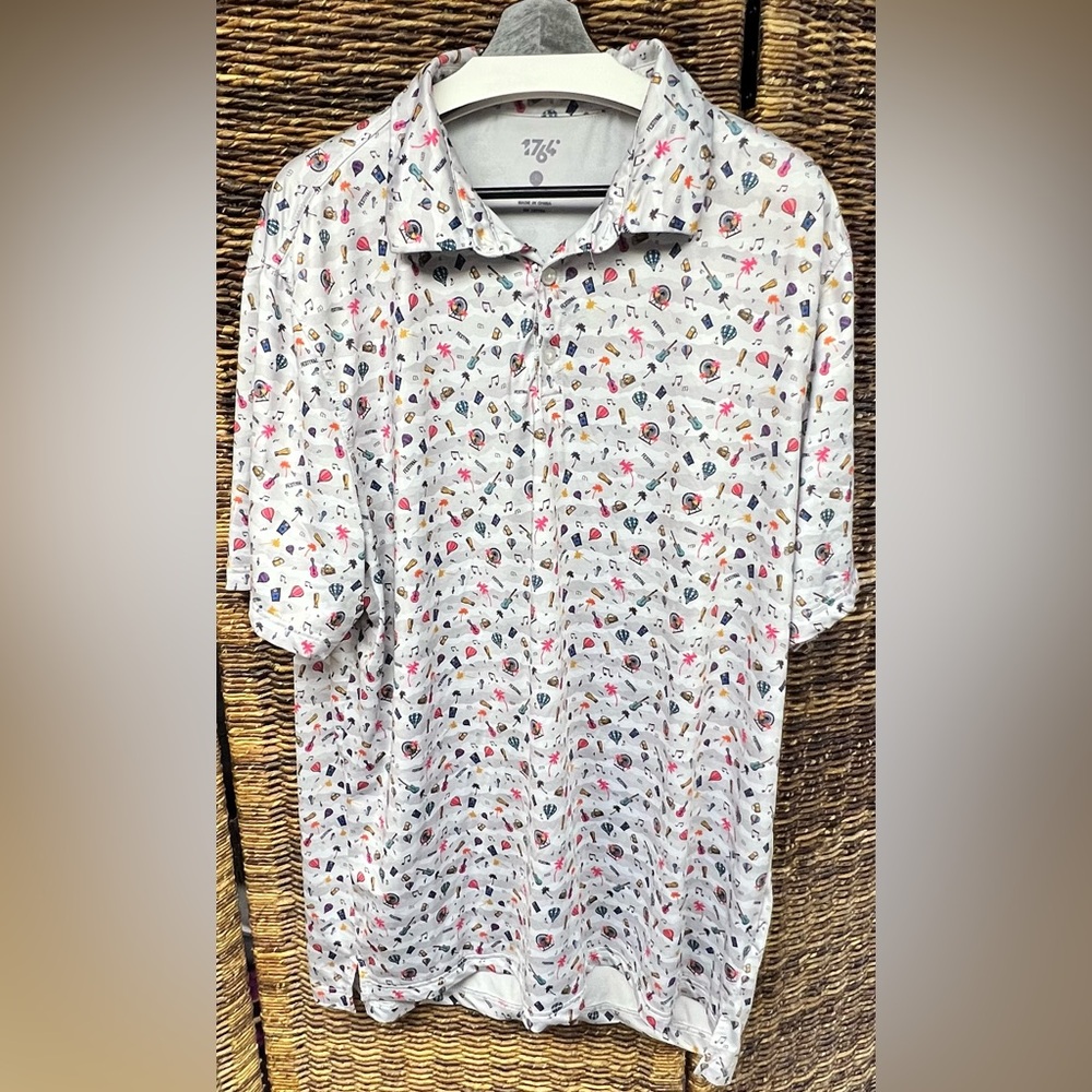 1764 Golf Men's Pattern Polo Shirt, 2XL- Festival‎ Vibes